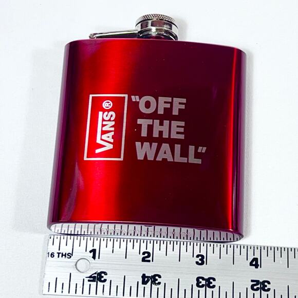 Vans off the Wall Logo Stainless Steel Red Hip Flask 6 oz. New - Picture 6 of 7